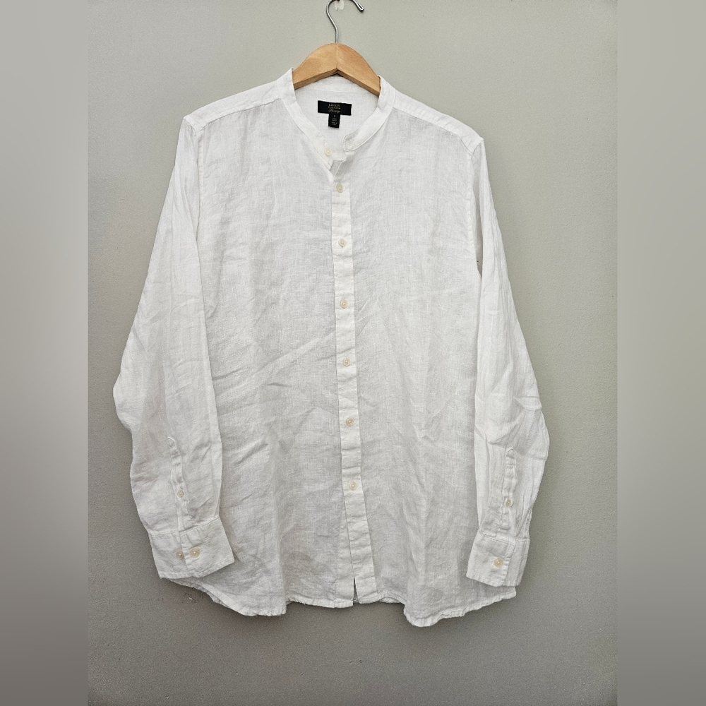 Club room white large 100% linen white Long Sleeve shirt womens